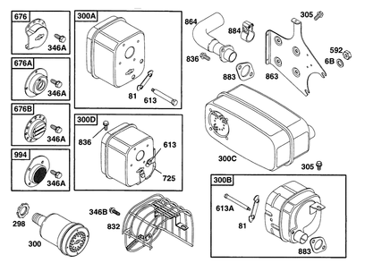 Muffler Grps Diagram and Parts List for 190432-6002-XX  Briggs and Stratton Engine